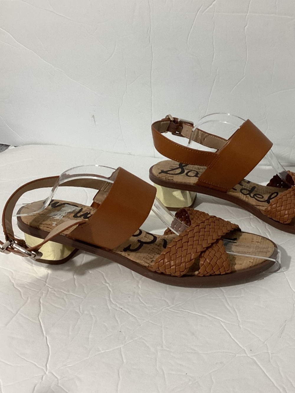 SAM EDELMAN TEENA 2 SIZE 9M BROWN STRAPPY SANDALS GOLDEN HEEL